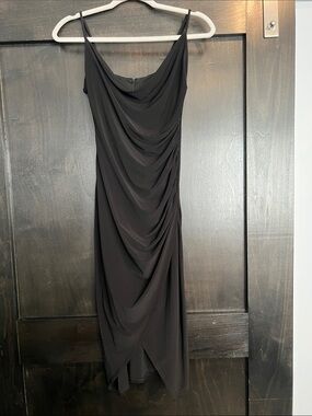 Laundry By Shelli Segal Black Draped Midi Slip Dress